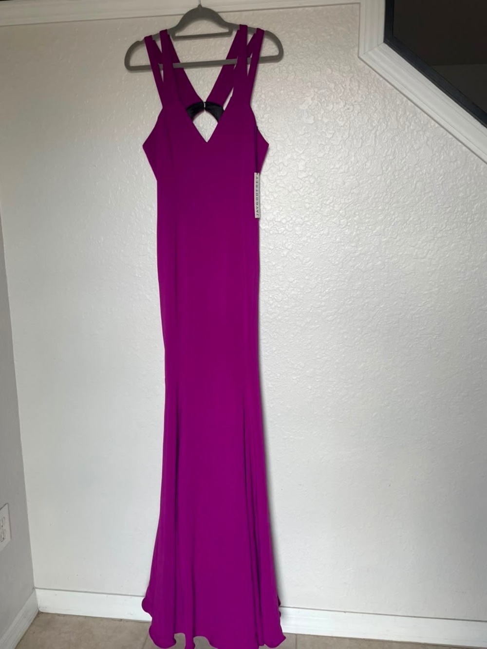 Jay Godfrey Magenta Colored Open Back V Neckline Gown